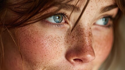 Fototapeta premium Young woman with radiant skin in soft light, embodying natural beauty and serenity.