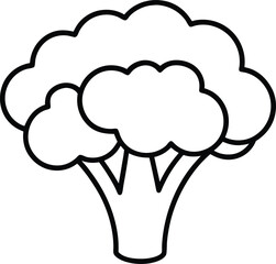 Cute Cartoon Broccoli Black Outline Drawing.
