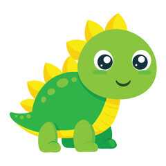 Fototapeta premium Adorable Cartoon Green Dinosaur with Yellow Spikes and Big Eyes Illustration