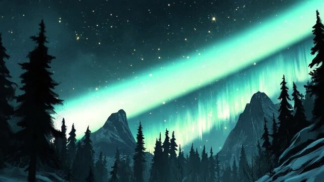 forest in the night with aurora