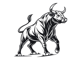 bull silhouette standing on a rocky outcrop,  bull in a dynamic pose, suitable for logo design, merchandise, or any project needing a strong visual element, silhouette, animal, power, stock market, ve