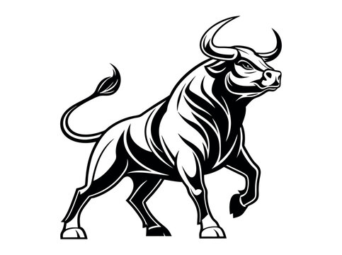 bull silhouette standing on a rocky outcrop,  bull in a dynamic pose, suitable for logo design, merchandise, or any project needing a strong visual element, silhouette, animal, power, stock market, ve
