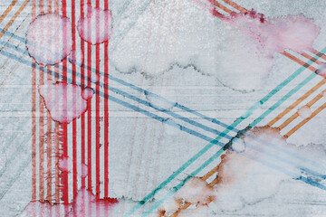 Colorful stripes on white paper, grunge background