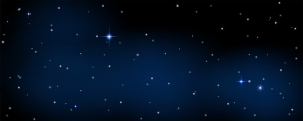 Concept of web banner. Magic color galaxy. Horizontal space background with realistic nebula, stardust and shining stars. Infinite universe and starry night sky.