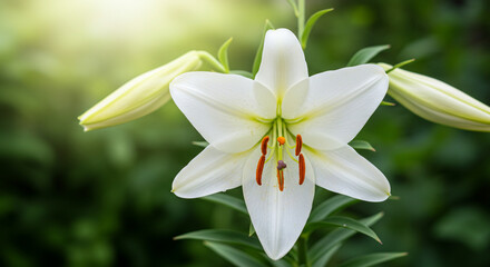 Fototapeta premium close up of white lily,flower, nature, spring, white, plant, blossom, garden, flora, frangipani, 