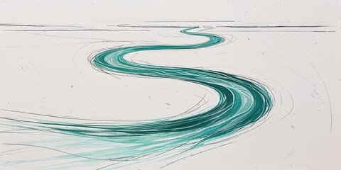 River movement illustrated in curving teal and aqua linework on plain white background