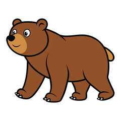 Cartoon Brown Bear Walking Illustration with Black Outline on White Background