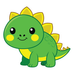 Obraz premium Cartoon Green Stegosaurus with Yellow Plates Smiling Sweetly on White Background Illustration