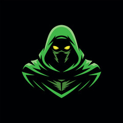 Hooded gaming mascot logo mysterious esport avatar design for streamer or branding use