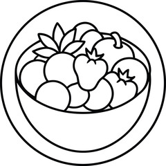 Healthy Vegetable Bowl Vector Outline Design.