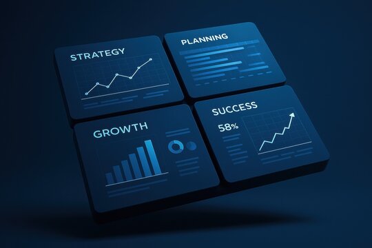 This business dashboard illustrates strategy growth and success through dynamic planning visuals that support informed decision-making