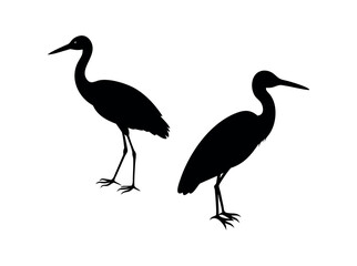 Heron Silhouettes Against a White Background,  silhouettes of herons, presented in a simple, clean design against a pure white backdrop. heron, bird, wildlife, nature, animal, avian, profile, graphic.