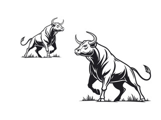 bull silhouette standing on a rocky outcrop,  bull in a dynamic pose, suitable for logo design, merchandise, or any project needing a strong visual element, silhouette, animal, power, stock market, ve