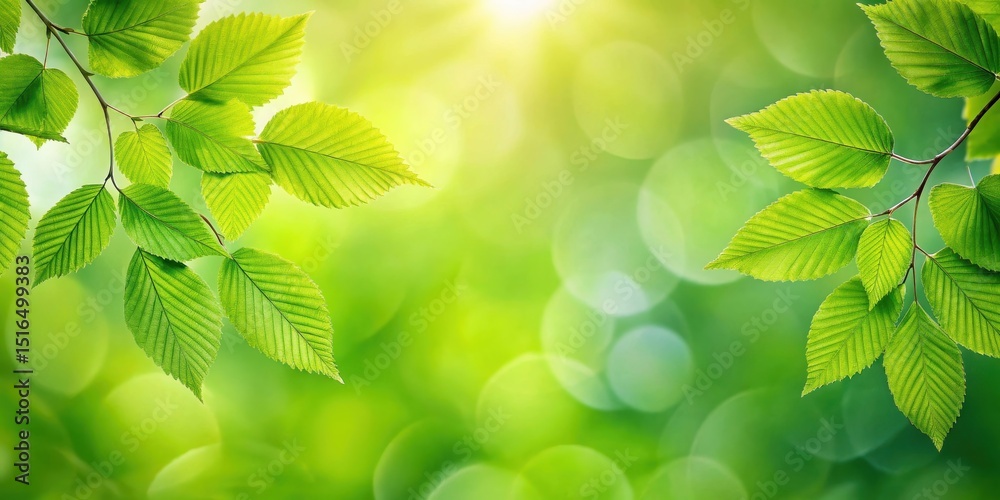 Poster vibrant springtime foliage lush green leaves illuminated by sunlight against a soft bokeh background