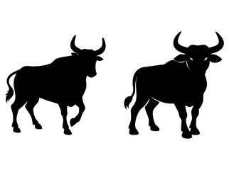 Silhouette Bull Vector, black silhouettes of bulls, each in profile view, against a pure white background, bull, cattle, cow, silhouette, animal, livestock, agriculture, farm, profile view, graphic, v