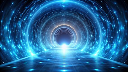 Obraz premium A Futuristic Luminous Pathway Through a Sparkling, Celestial Tunnel Leading to an Unknown Destination