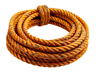 bright orange coiled bungee rope with black specks, durable elastic cord with twisted texture, on isolated background
