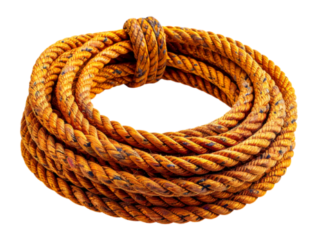 bright orange coiled bungee rope with black specks, durable elastic cord with twisted texture, on isolated background
