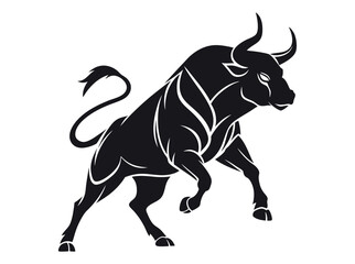 bull silhouette standing on a rocky outcrop,  bull in a dynamic pose, suitable for logo design, merchandise, or any project needing a strong visual element, silhouette, animal, power, stock market, ve