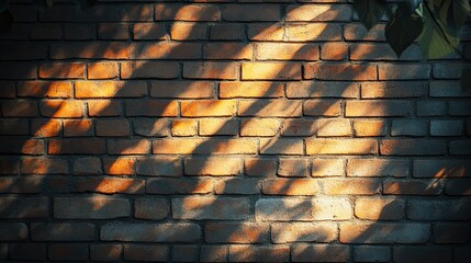 Sunlight dances on an old brick wall casting shadows and warmth like a nostalgic memory in textured red brick with soft