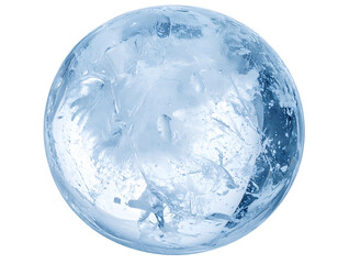 transparent round ice ball with internal frost cracks and natural patterns, highly detailed sphere of frozen water on isolated background
