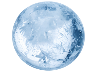 transparent round ice ball with internal frost cracks and natural patterns, highly detailed sphere of frozen water on isolated background
