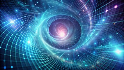 Fototapeta premium Abstract swirling vortex of interconnected nodes and energy streams, a digital landscape of flowing data and luminous connections.