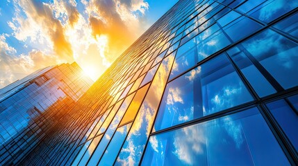 Aspiration soars with the sunlit skyscraper reflecting dreams and ambitions in its mirrored facade against the vibrant