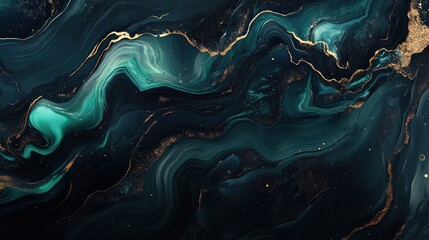 Teal and gold abstract marble texture.