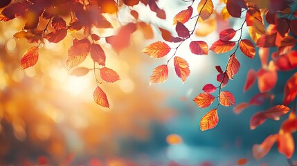 Autumn s embrace Warm leaves descend like fiery whispers painting the world in a breathtaking golden hue with diffused