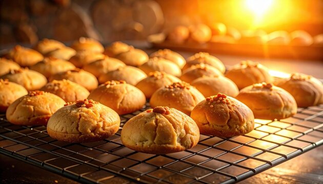 Golden Brown Cookies On Cooling Rack Under Sunlight