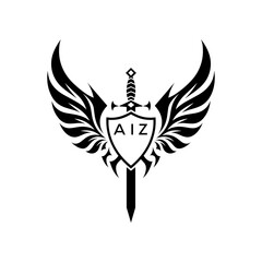 Obraz premium AIZ Warrior Seal . AIZ letter logo. Wings of Valor AIZ Emblem . 