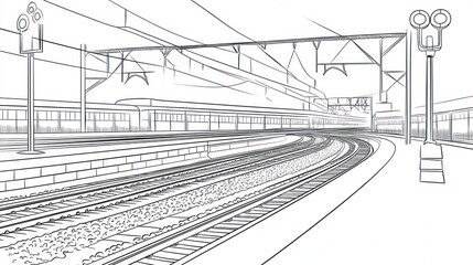 Detailed drawing of a train station