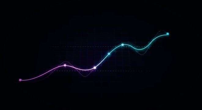 Colorful dynamic wave graph on black background representing data trends