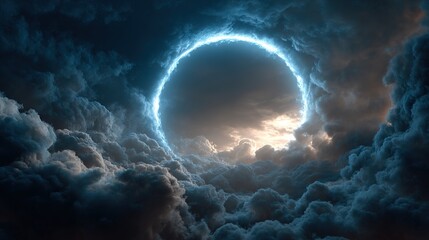 Dramatic Skies Thundercloud Formation Bright Blue Arcane Radiance Atmospheric Weather Phenomena Natural Power Display Celestial Sky Scene Ethereal Cloudscape Sky Art

