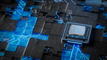 A chip with LLM printed on it in an integrated circuit for artificial intelligence as well as large language modeling scenarios