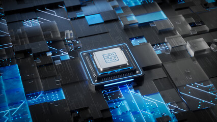 A chip with LLM printed on it in an integrated circuit for artificial intelligence as well as large language modeling scenarios