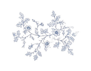 Fototapeta premium Delicate Blue Floral Branch with Open Blossoms and Budding Flowers