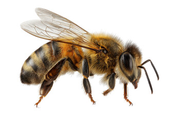 Detailed Close-up of a Honeybee, Isolated on White Background