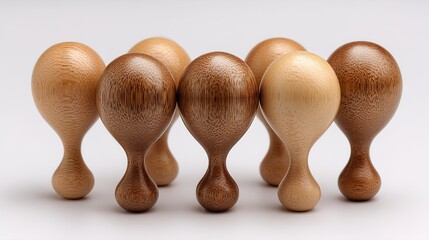 Symmetrical Arrangement of Wooden Maracas Musical Instruments Rhythmic Percussion Sound Makers Celebration Festivities Traditional Music Vibrant Colors Creative Composition
