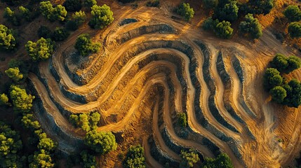 Land transformation a mesmerizing dance of winding paths carved into the earth reshaping the landscape under warm
