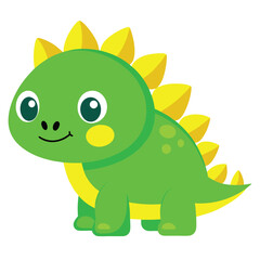 Fototapeta premium Cute Green Dinosaur Cartoon Character with Yellow Plates and Cheeks Illustration
