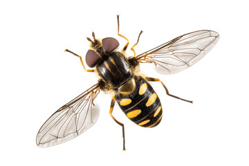 Close-up Photograph of a Hoverfly Insect with Yellow and Black Stripes