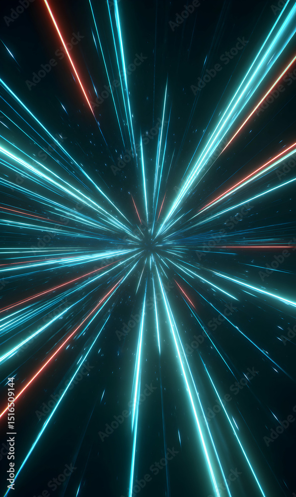Wall mural abstract cosmic hyperspace jump with light speed motion through wormhole tunnel futuristic backgroun