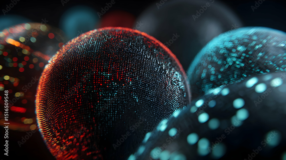 Poster digital spheres with intricate patterns and vibrant lighting create a modern abstract composition re