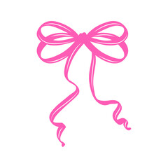 Pink Bow Clipart Illustration in a Hand Drawn Coquette Style. Minimalist Silhouette with Whimsical Lines and Elegant Shape
