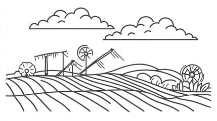 Obraz premium Simple black and white illustration of a farm scene