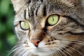Close-up Portrait of Tabby Cat with Intense Green Eyes
