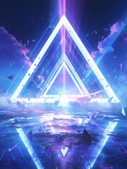 Vibrant concert stage with colorful geometric shapes, music event illustration