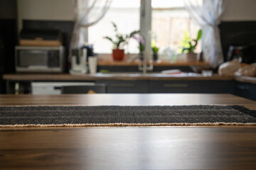 blurred kitchen interior  and desk space